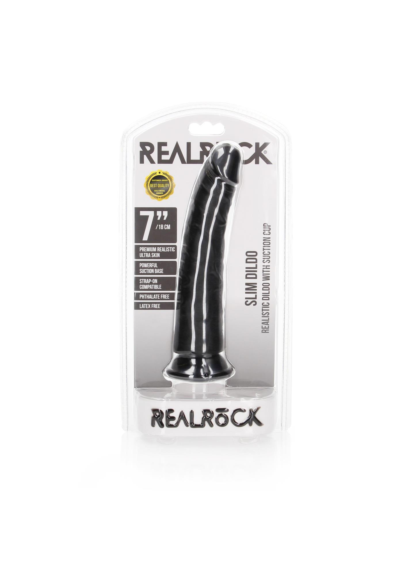36-REA114BLK Slim Realistic Dildo with Suction Cup - 7""""/ 18 cm - obrazek 1