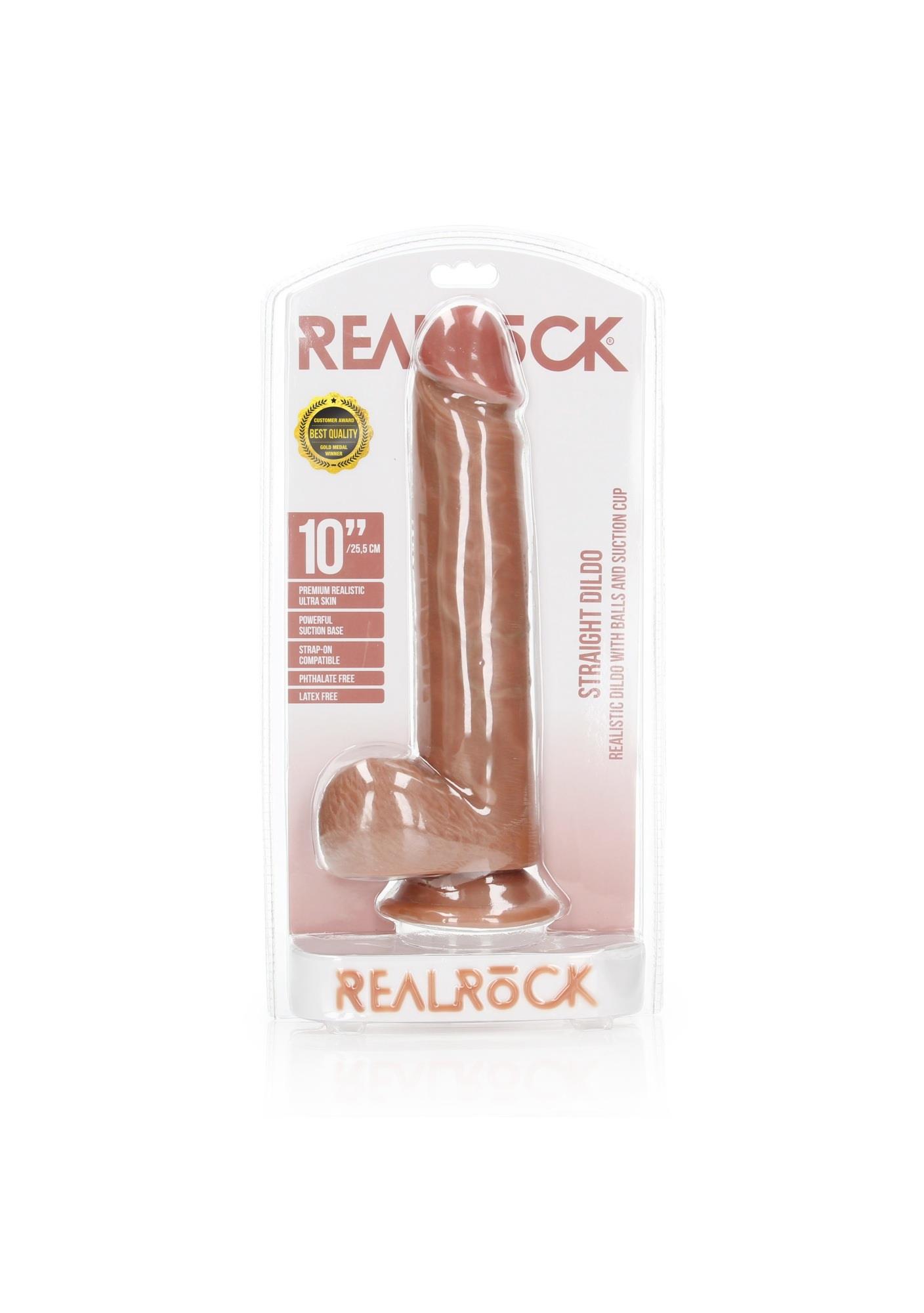36-REA127TAN Straight Realistic Dildo Balls Suction Cup - 10""""/ 25,5 cm - obrazek 1