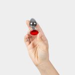 RED JEWELLED METAL BUTT PLUG S - obrazek 2