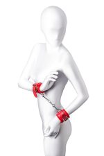 Anonymo handcuffs, PU leather, red, 27 cm - obrazek 3