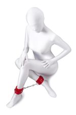 Anonymo handcuffs, PU leather, red, 27 cm - obrazek 3