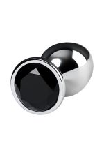 Silver anal plug TOYFA Metal with black round-shaped gem - obrazek 4