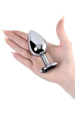 Silver anal plug TOYFA Metal with black round-shaped gem - obrazek 5