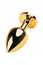 Gold anal plug TOYFA Metal with green round-shaped gem - obrazek 2