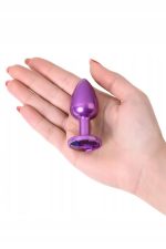 Purple anal plug TOYFA Metal with purple round-shaped gem - obrazek 4