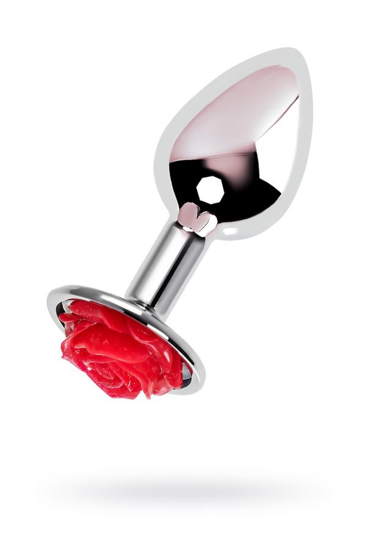 39-717009-9_01 Anal plug Metal by TOYFA, metal, silver with red rose, 8 cm, O 2.7 cm, 48 g - obrazek 1