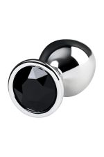 Silver anal plug TOYFA Metal with black round-shaped gem - obrazek 3
