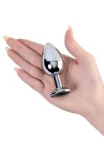 Silver anal plug TOYFA Metal with black round-shaped gem - obrazek 4