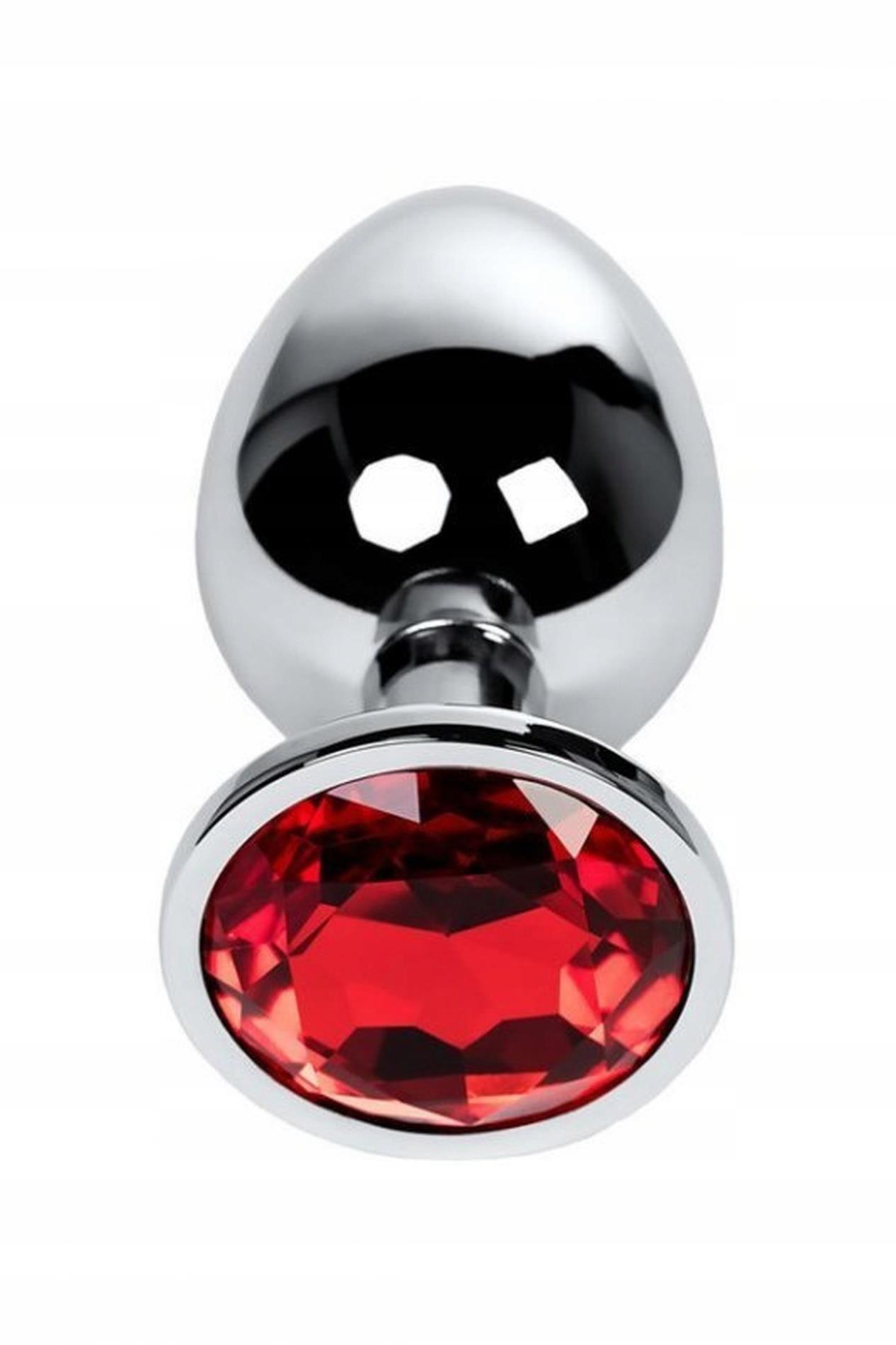 39-717012-9_01 Silver anal plug TOYFA Metal with red round-shaped gem, - obrazek 1