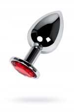 Silver anal plug TOYFA Metal with red round-shaped gem, - obrazek 2