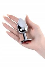 Silver anal plug TOYFA Metal with red round-shaped gem, - obrazek 3