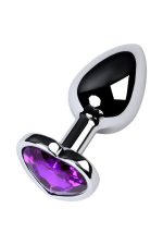 Silver anal plug with purple gem heart-shaped - obrazek 2