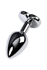 Silver anal plug with purple gem heart-shaped - obrazek 3