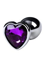 Silver anal plug with purple gem heart-shaped - obrazek 4