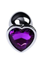Silver anal plug with purple gem heart-shaped - obrazek 5