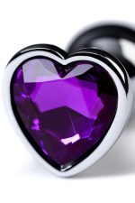 Silver anal plug with purple gem heart-shaped - obrazek 6