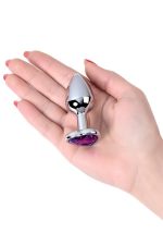 Silver anal plug with purple gem heart-shaped - obrazek 7