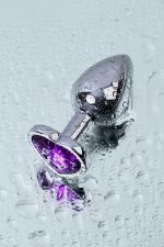 Silver anal plug with purple gem heart-shaped - obrazek 11