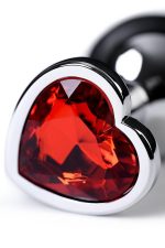 Silver anal plug with pink gem heart-shaped - obrazek 6