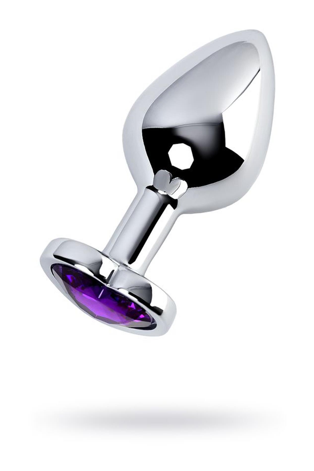 39-717014-4_01 Silver anal plug with purple gem heart-shaped - obrazek 1