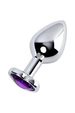 Silver anal plug with purple gem heart-shaped - obrazek 2