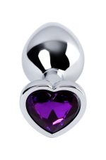Silver anal plug with purple gem heart-shaped - obrazek 4
