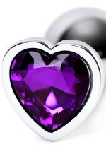 Silver anal plug with purple gem heart-shaped - obrazek 8