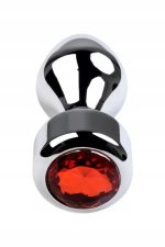 Silver anal plug TOYFA Metal with red round-shaped gem - obrazek 2