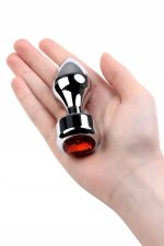 Silver anal plug TOYFA Metal with red round-shaped gem - obrazek 3