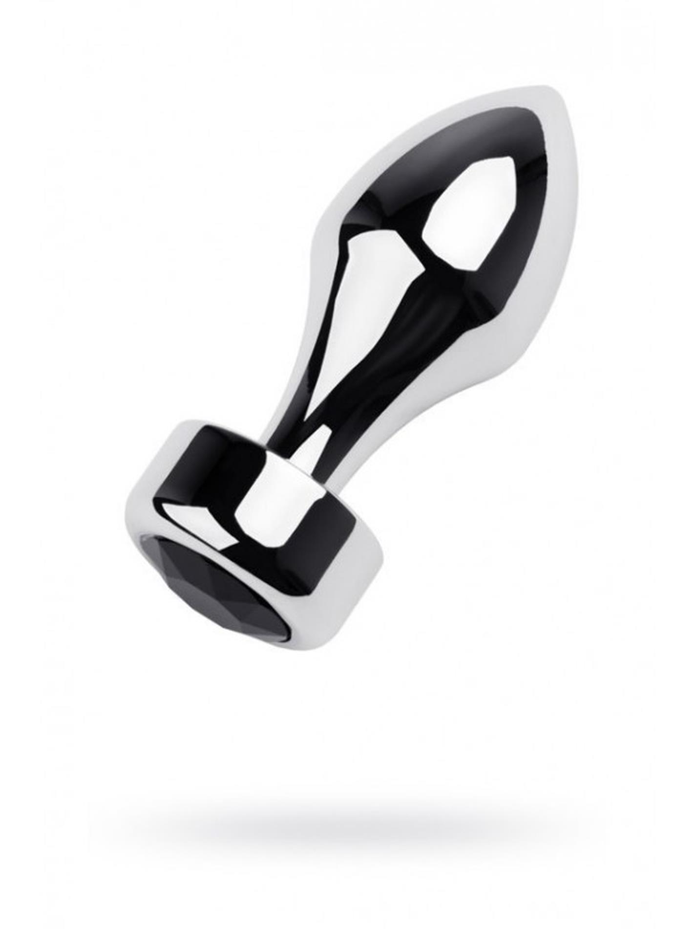 39-717031-5_01 Silver anal plug TOYFA Metal with black round-shaped gem, length 8,2 cm, diameter 2,5-3,8 cm, weight 210 gr - obrazek 1