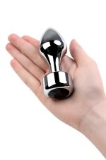 Silver anal plug TOYFA Metal with black round-shaped gem, length 8,2 cm, diameter 2,5-3,8 cm, weight 210 gr - obrazek 4