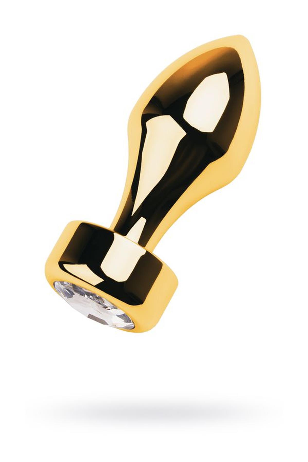 39-717033-10_01 Gold anal plug TOYFA Metal with white round-shaped gem , length 7 cm, diameter 2-3,5 cm, weight 140 gr - obrazek 1