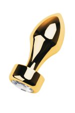 Gold anal plug TOYFA Metal with white round-shaped gem , length 7 cm, diameter 2-3,5 cm, weight 140 gr - obrazek 2