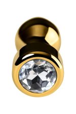 Gold anal plug TOYFA Metal with white round-shaped gem , length 7 cm, diameter 2-3,5 cm, weight 140 gr - obrazek 4