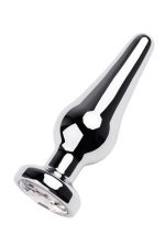 Silver anal plug TOYFA Metal with white round-shaped gem, length 9 cm, diameter 1,5-4 cm, weight 205 gr - obrazek 2