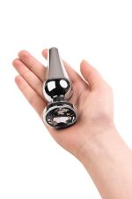 Silver anal plug TOYFA Metal with white round-shaped gem, length 9 cm, diameter 1,5-4 cm, weight 205 gr - obrazek 5