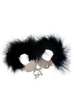 Kajdanki-Śmieszna zabawka-kadanki - Metallic Handcuffs,Feather Cov.. Black - obrazek 2