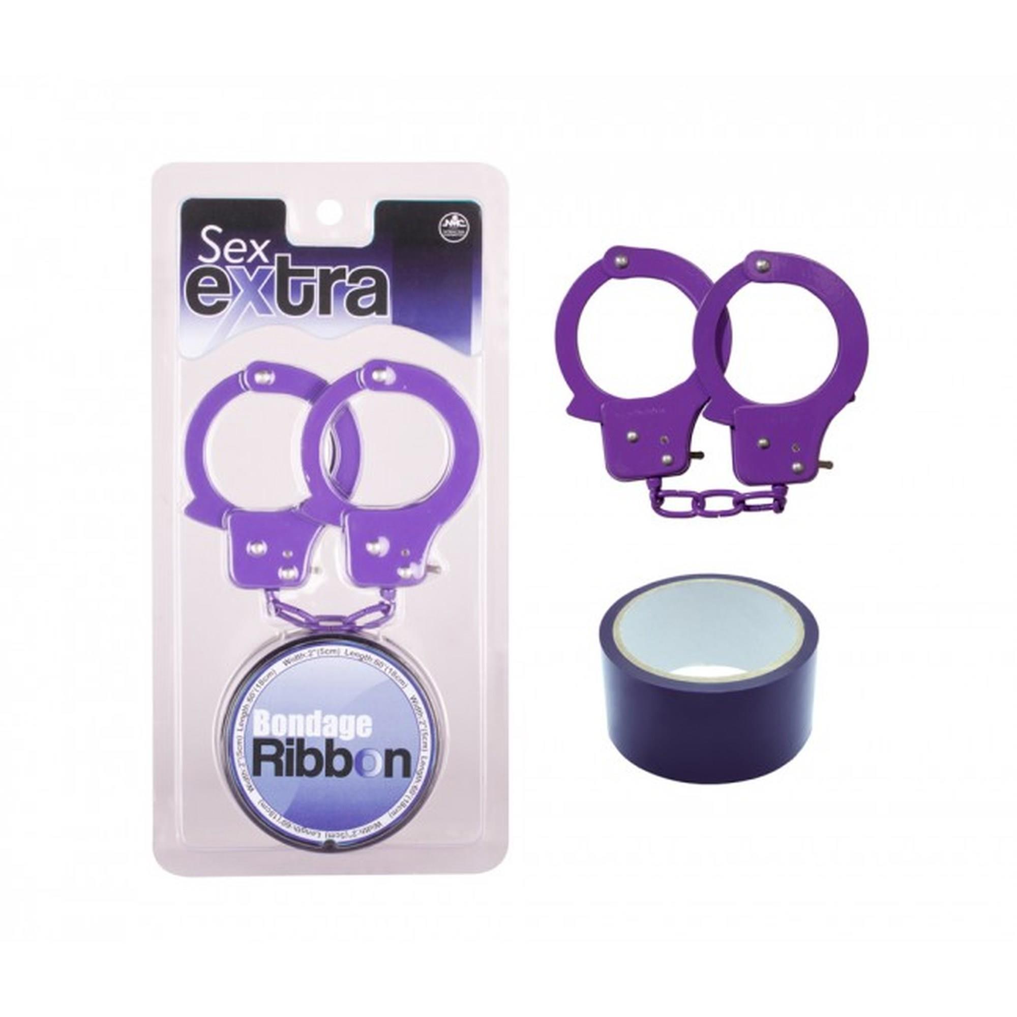 5-00298 Kajdanki-Purple Sex Extra PVC Ribbon and Handcuffs - obrazek 1