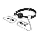 Bedroom Fantasies - Ball Gag with Nipple Clamps Black - obrazek 5