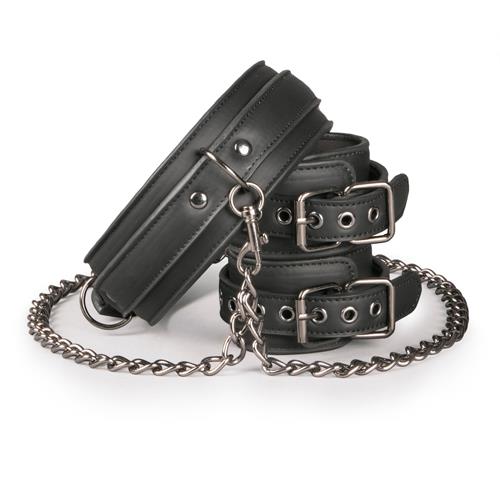55-ET278BLK Kajdanki-Leather Collar With Handcuffs - obrazek 1