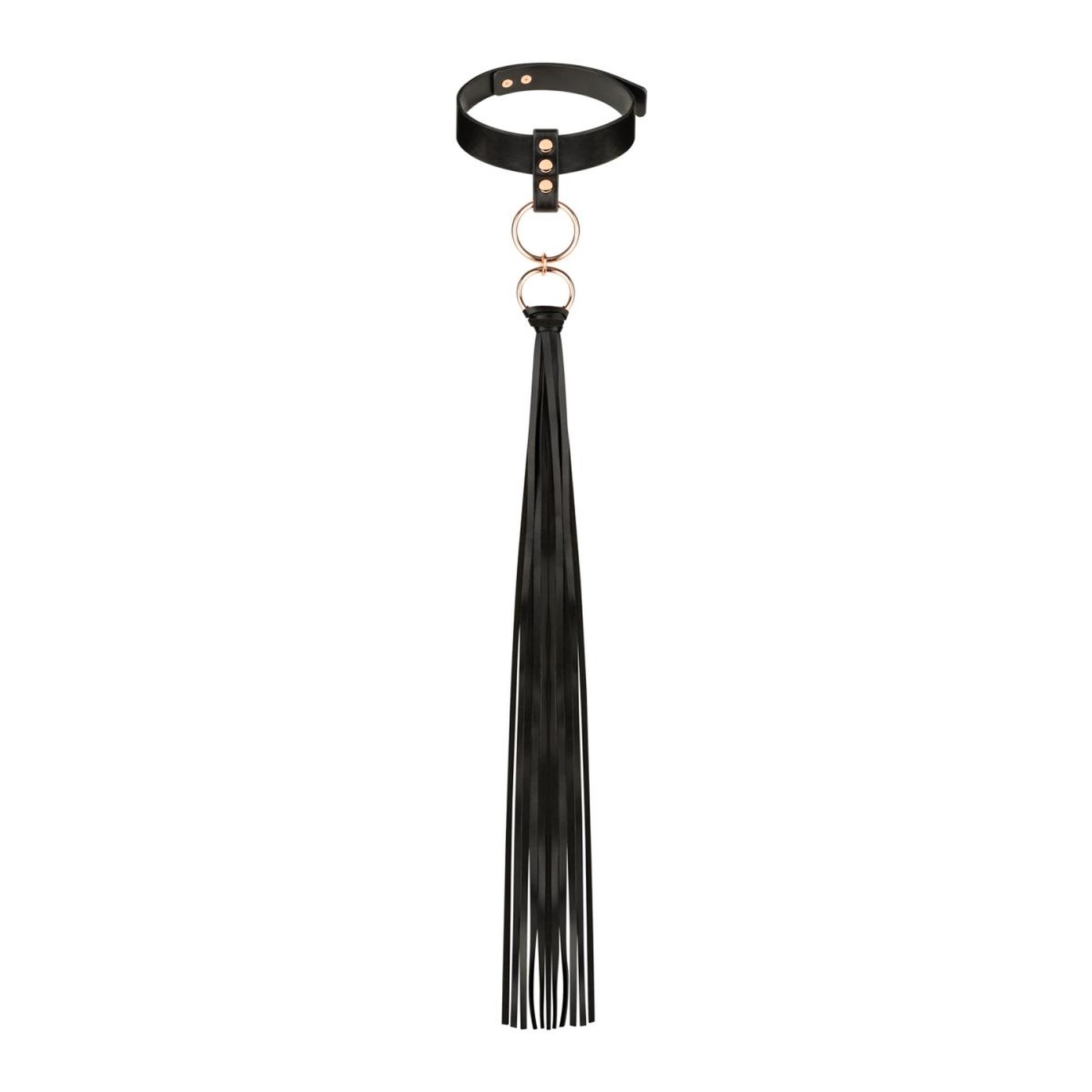 55-RG015 Rosy Gold - Collar with Flogger - Black - obrazek 1