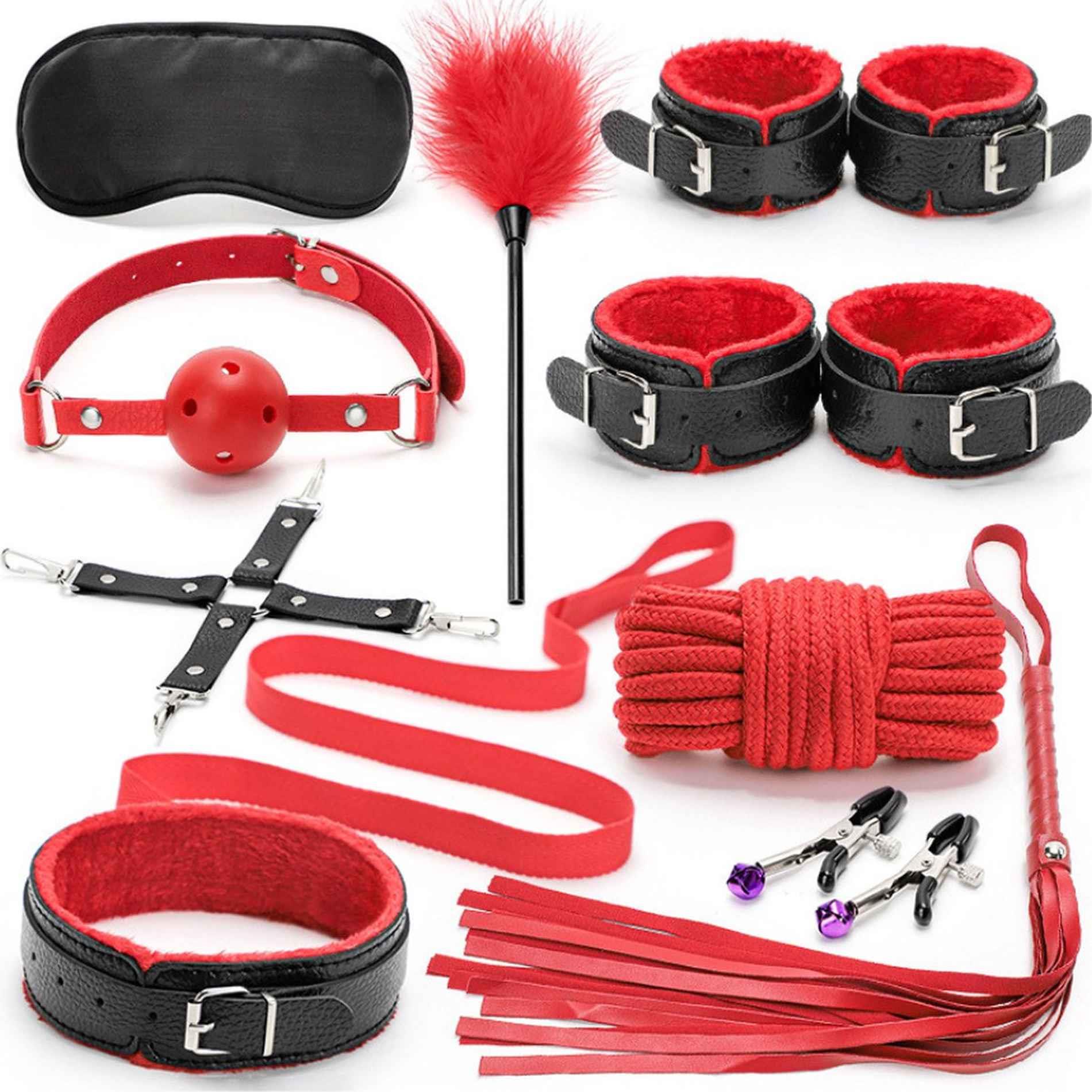 57-001-03 Fetish Fever - Bondage Set - 10 pieces - Red/Black - obrazek 1