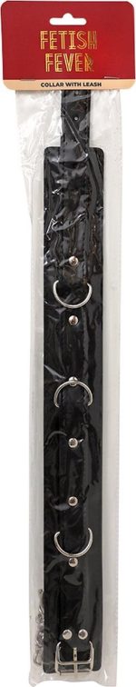 Fetish Fever - Collar with leash - Black - obrazek 2
