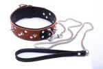 Wiązania-WHIPS obroża męska ze smyczą, koniakowa - obrazek 2