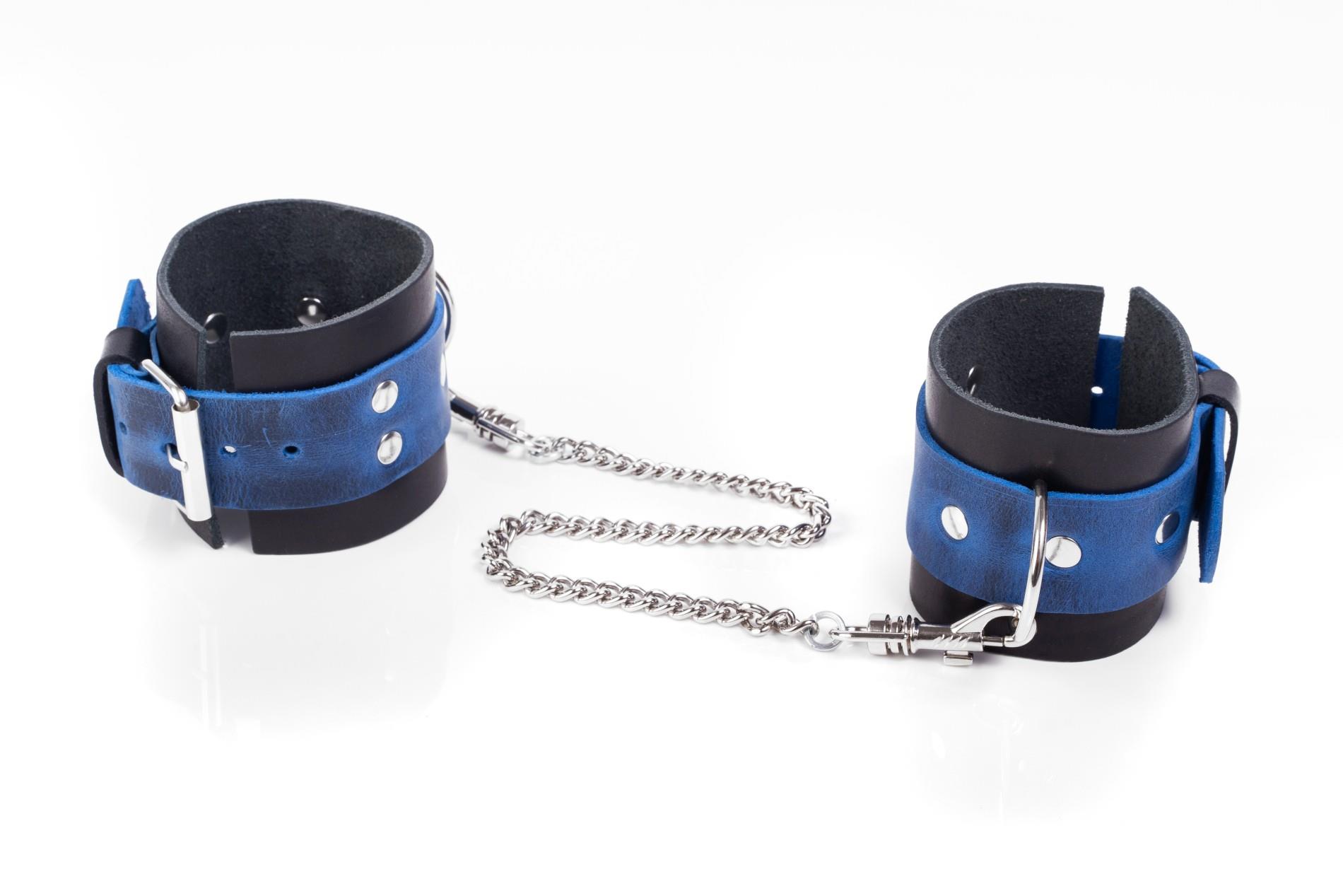 58-00102 Kajdanki- Cuffs Crazy Horse Blue, Small - obrazek 1