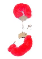 Kajdanki Fetish B - Series- Furry Cuffs Red - obrazek 3