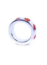 Pierścień-Metal Cock Ring with Red Diamonds Small - obrazek 2
