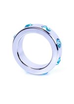 Pierścień-Metal Cock Ring with Light Blue Diamonds Medium - obrazek 2
