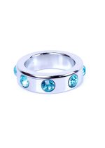 Pierścień-Metal Cock Ring with Light Blue Diamonds Medium - obrazek 4