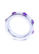Pierścień-Metal Cock Ring with Purple Diamonds Large - obrazek 2
